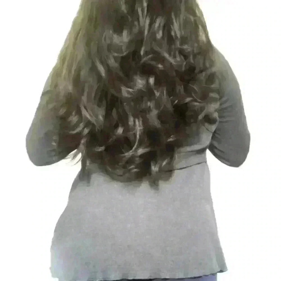 ANDREA JOVINE DARK GREY RUFFLED LONG (WITH HOODIE) SWEATER/CARDIGAN - Picture 4 of 4